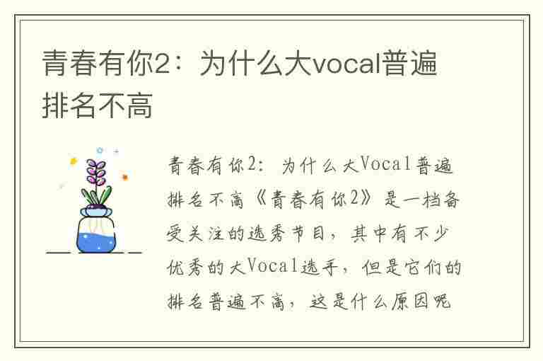 青春有你2：为什么大vocal普遍排名不高